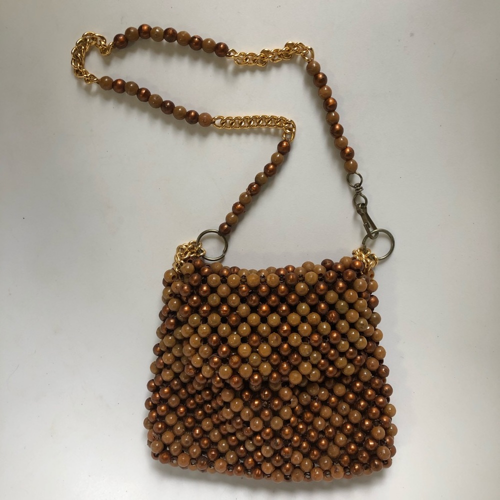 1960s 1970s Bronze Copper Beaded Vintage Handbag